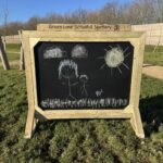 Free standing outdoor wooden chalkboard for schools.