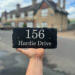 A House number and street name slate house sign handmade in Kent by Snobs Signs