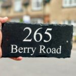 Rustic slate house number with street name - handmade in Kent.